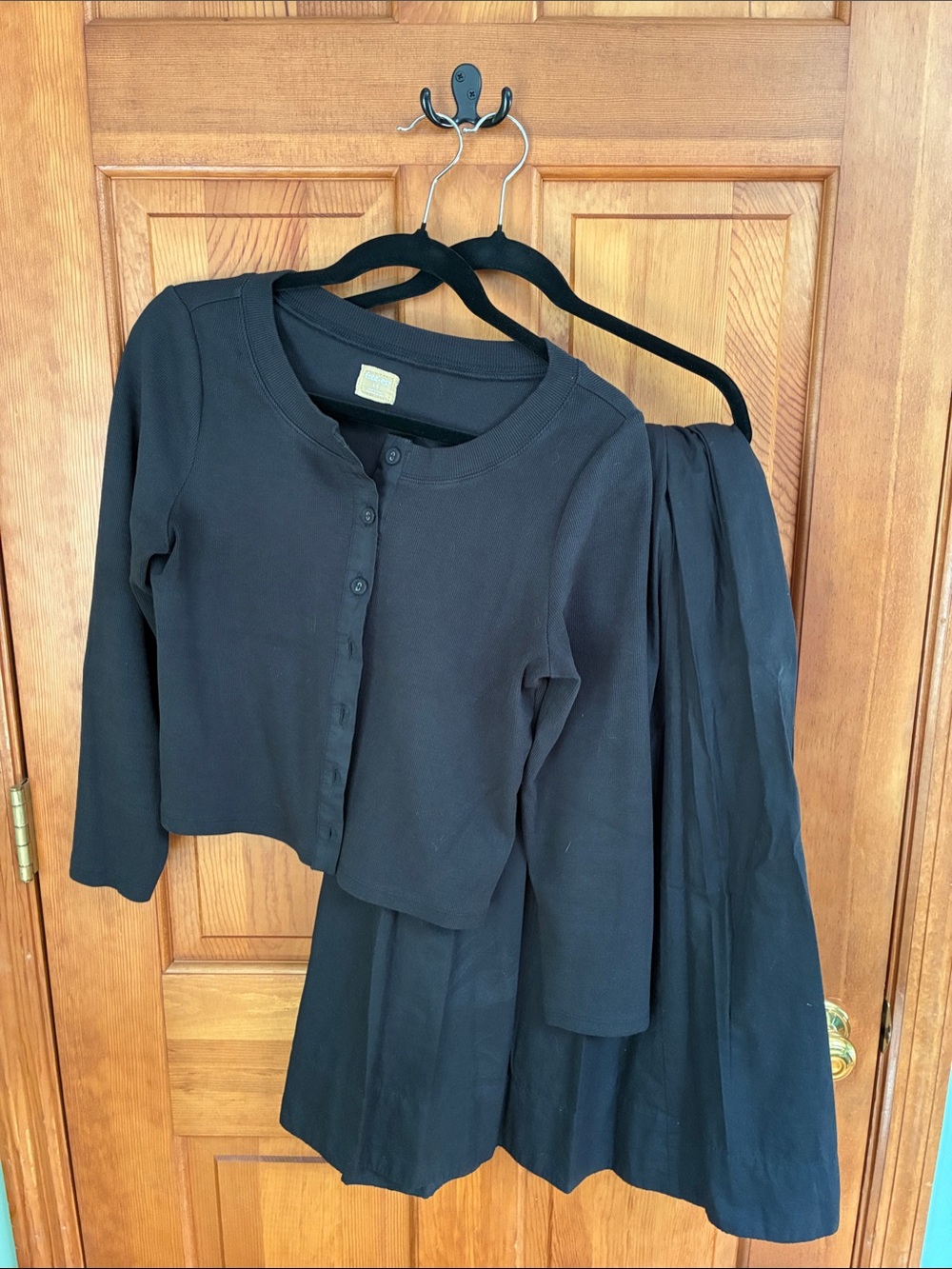Black Women's Button Cardigan & Midi Skirt Set - Classic Everyday Layer